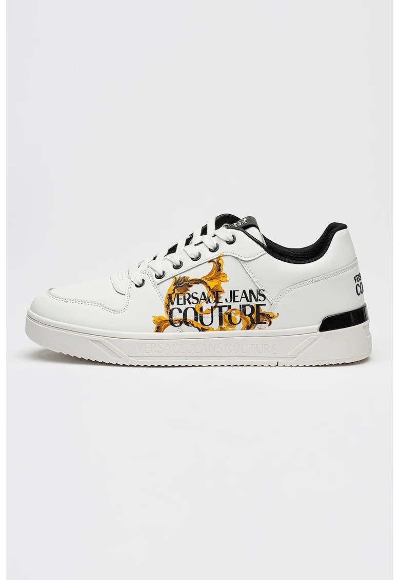 Pantofi sport din piele cu imprimeu logo lateral, Portocaliu pal/Alb optic