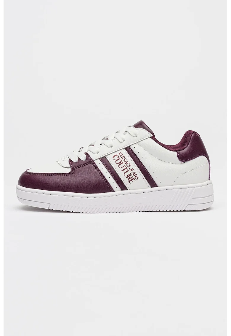 Pantofi sport low-cut din piele si piele ecologica, Alb optic/Violet tyrian
