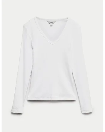 Bluza slim fit cu decolteu in V, Alb murdar
