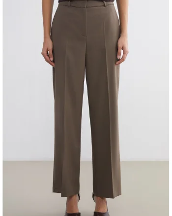 pantaloni drepti cu pliuri, Maro taupe
