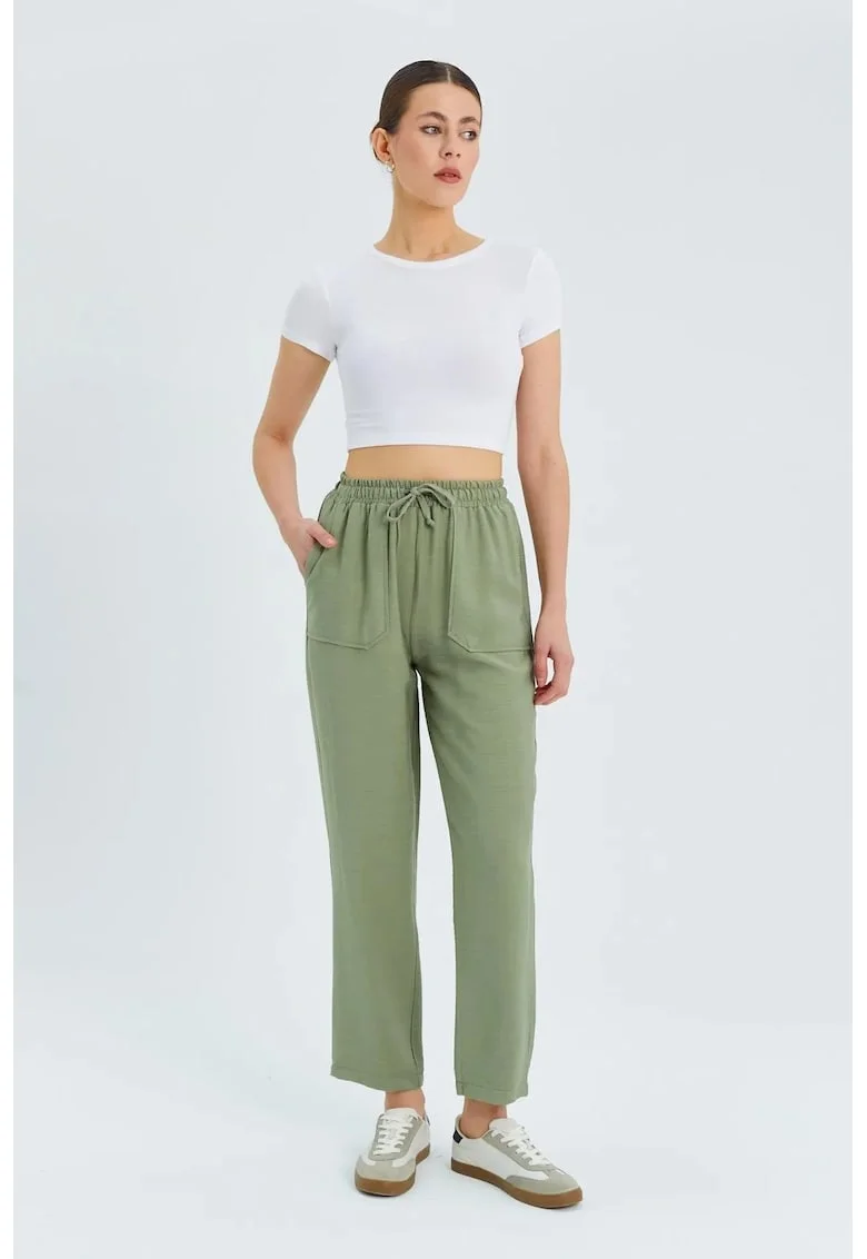 Pantaloni dama  talie inalta verde salvie, Verde salvie