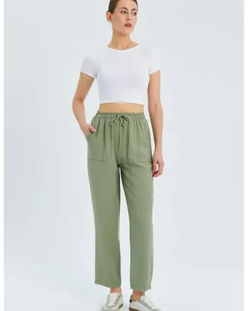 Pantaloni dama  talie inalta verde salvie, Verde salvie