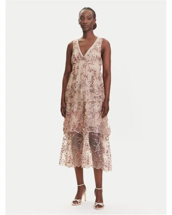 Rochie de cocktail  bej, imprimeu floral