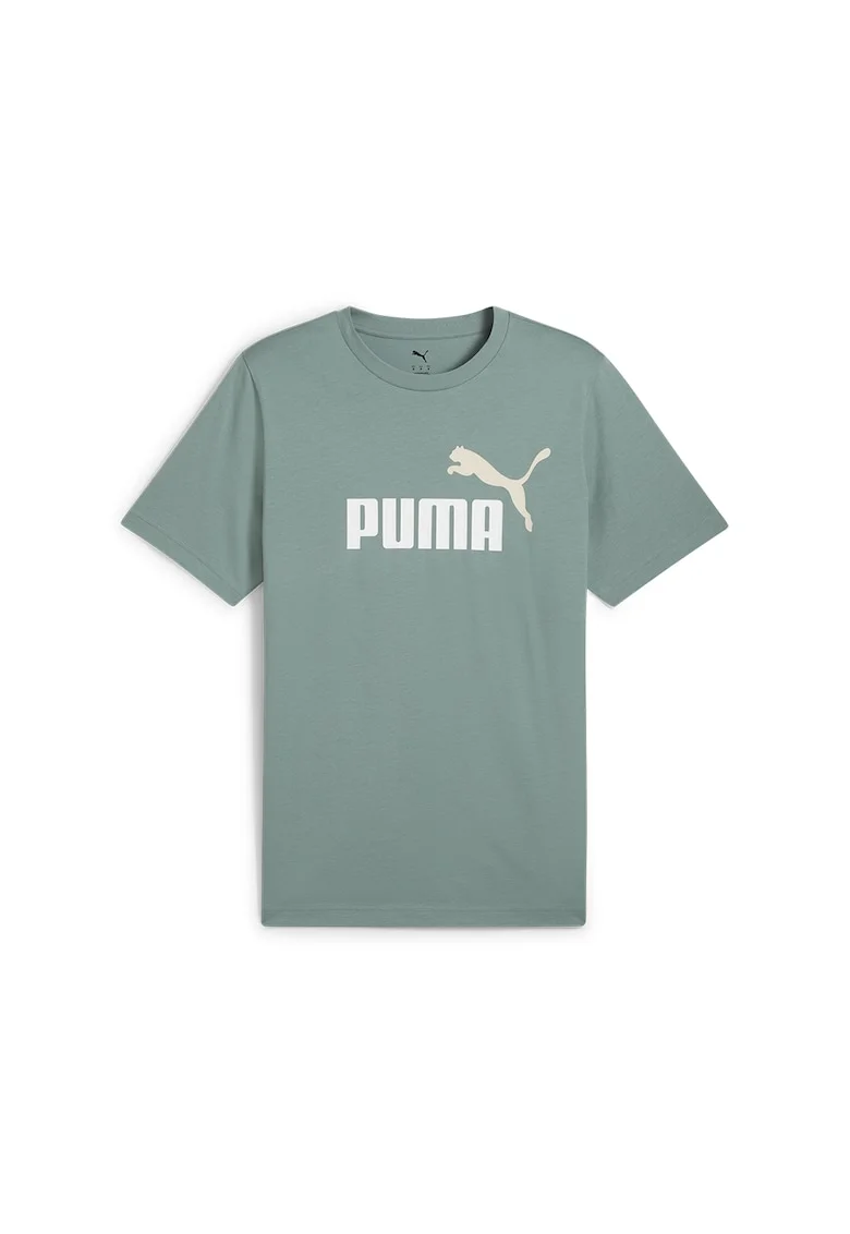 Tricou cu decolteu la baza gatului si imprimeu logo Essentials 2, Alb/Alb fildes/Verde persan