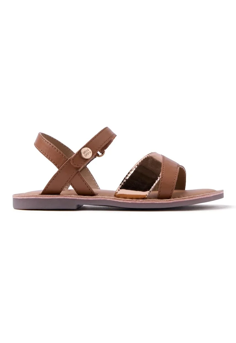 Sandale din piele cu bareta cu aspect metalizat, Maro