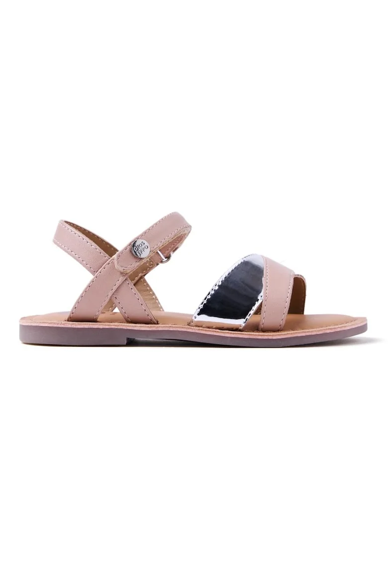 Sandale din piele cu bareta cu aspect metalizat, Roz pastel