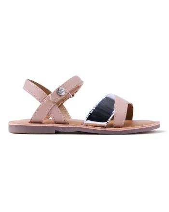 Sandale din piele cu bareta cu aspect metalizat, Roz pastel