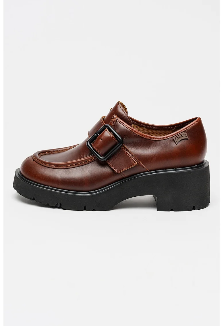 Pantofi din piele cu toc masiv Milah, Maro cognac