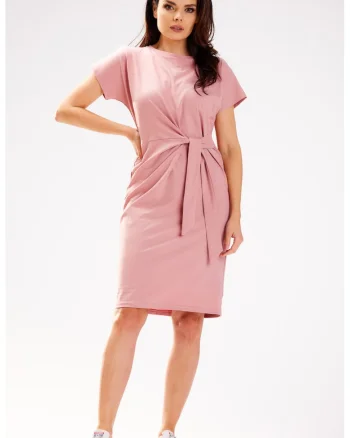 Rochie casual din bumbac cu prindere frontală, Roz