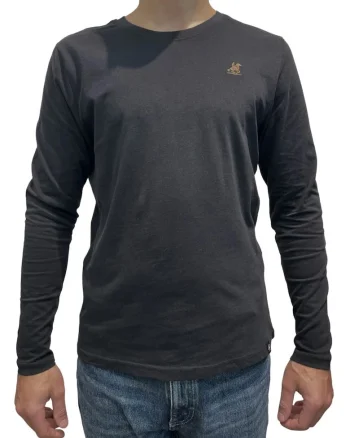 U.S. Grand POLO Tricou barbati cu maneca lunga si decolteu la baza gatului, Negru,