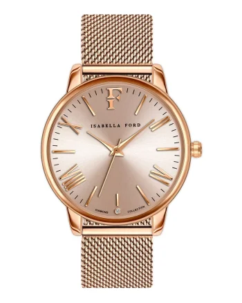 Ceas cu bratara cu model plasa si un diamant, Auriu rose