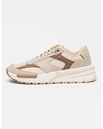 Pantofi sport low-cut cu garnituri din piele intoarsa si detalii logo, Maro/Bej