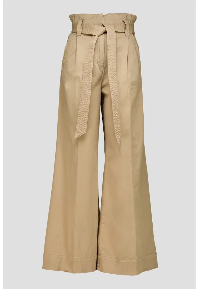 Pantaloni din amestec de lyocell cu croiala ampla si talie inalta, Bej