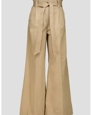 Pantaloni din amestec de lyocell cu croiala ampla si talie inalta, Bej