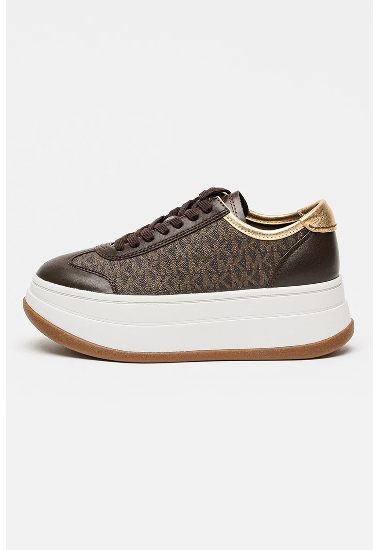 Pantofi sport flatform din piele ecologica cu model logo Hayes, Auriu/Maro inchis