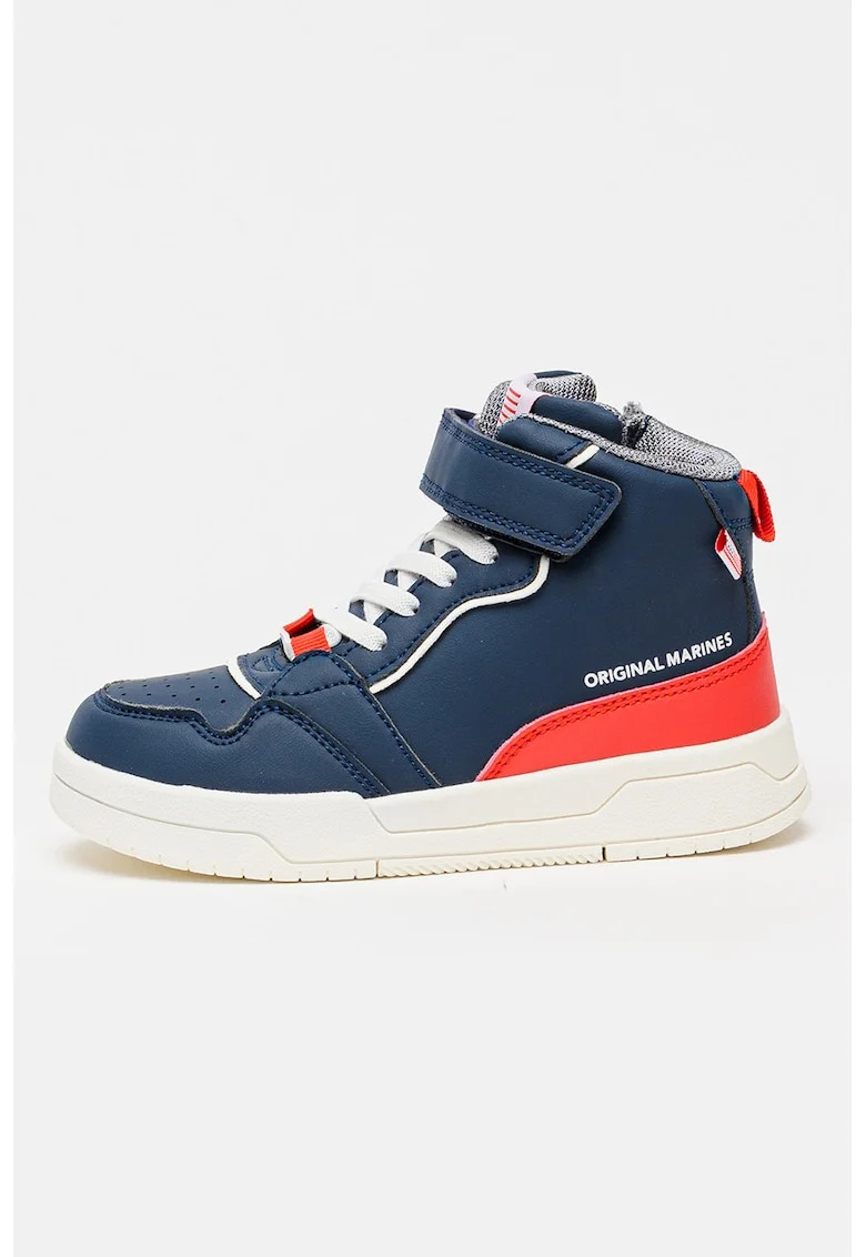 Pantofi sport mid-high din piele ecologica cu garnituri contrastante, Rosu/Alb/Bleumarin