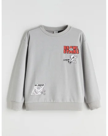 Bluza de trening cu maneci cazute si imprimeu grafic, Gri deschis