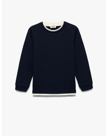 Bluza de trening cu insertii contrastante, Alb/Bleumarin
