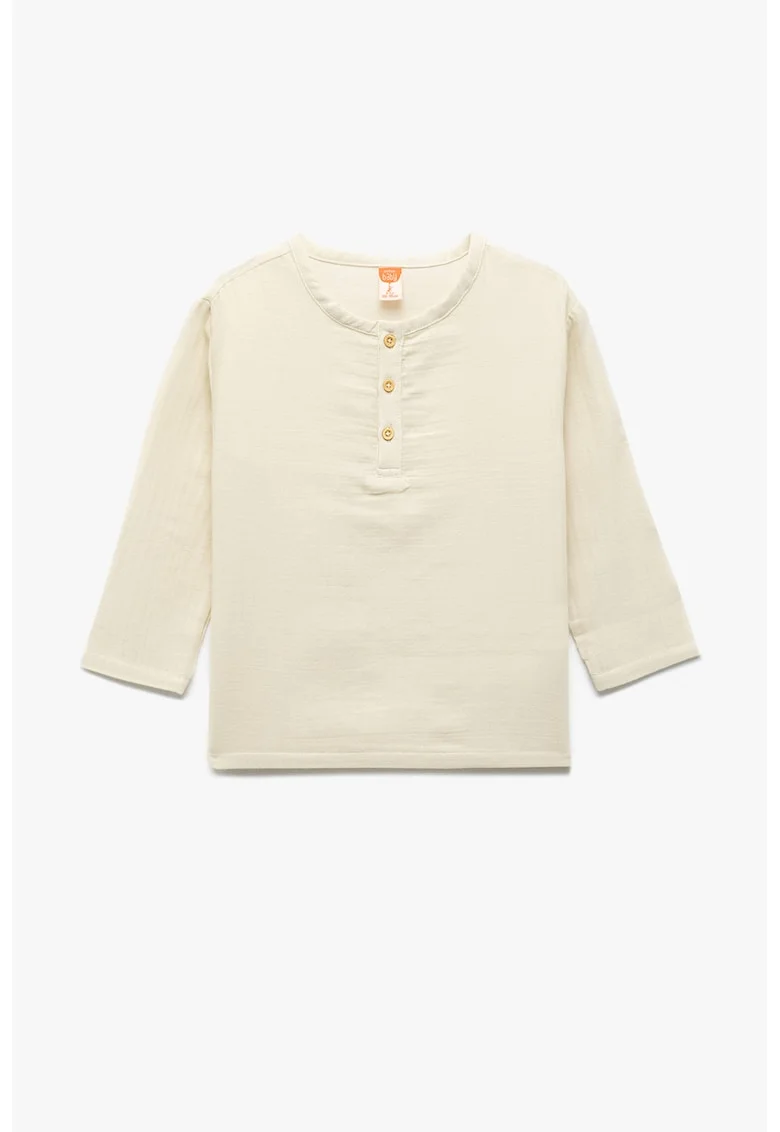 Bluza din bumbac cu decolteu henley, Crem