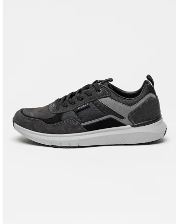 Pantofi sport cu insertii de piele intoarsa, Gri antracit
