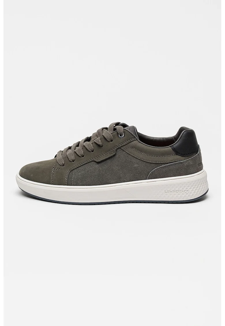 Pantofi sport de piele nabuc si piele intoarsa, Gri antracit