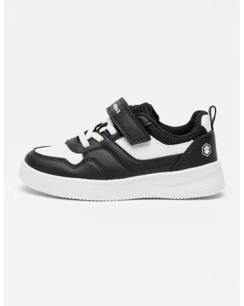 Pantofi sport cu insertii de plasa si velcro, Alb/Negru