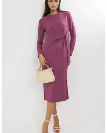Rochie Midi,  Bersan, maneci lungi, rosu, jerseu
