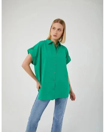 Camasa dama,  supradimensionata, verde, textil