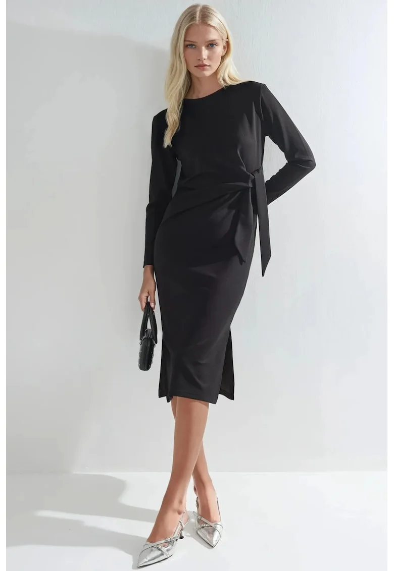 Rochie dama midi,  Negru, Jerseu