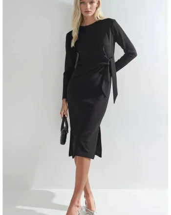 Rochie dama midi,  Negru, Jerseu