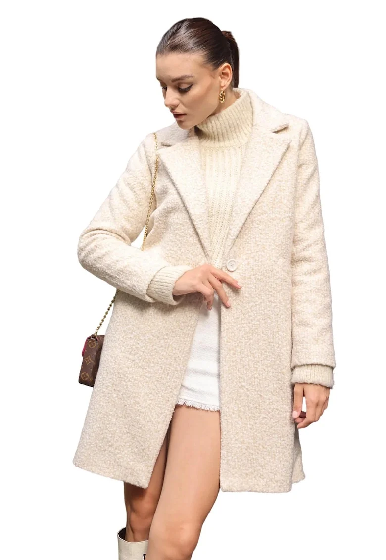 Palton dama,  supradimensionat, crem natural, textil