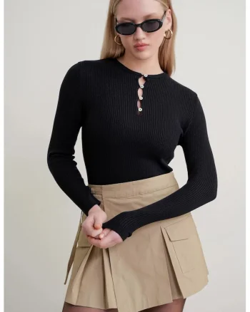 Bluza dama,  slim fit, negru, tricot