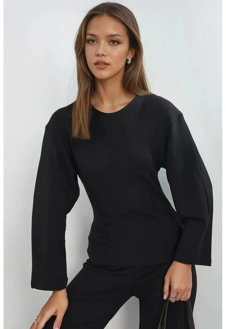 Bluza dama,  mulata, maneca lunga, negru, jerseu