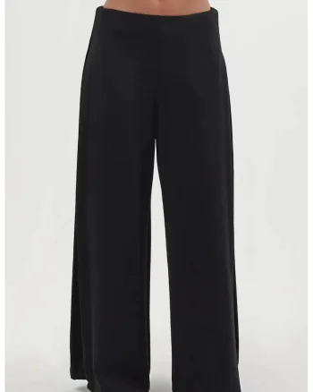 Pantaloni dama,  plisati picior larg, negru, textil, Negru