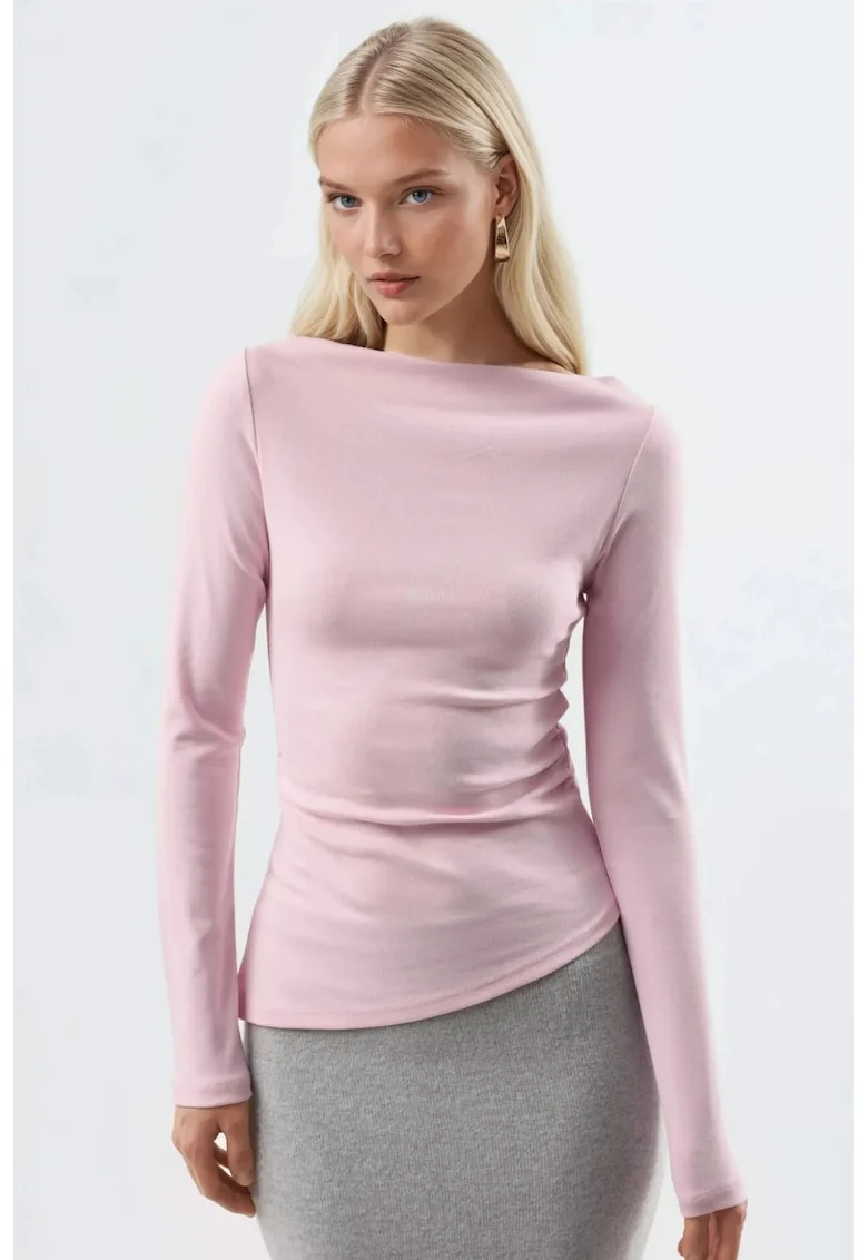 Bluza dama,  bumbac, roz pudra, jerseu