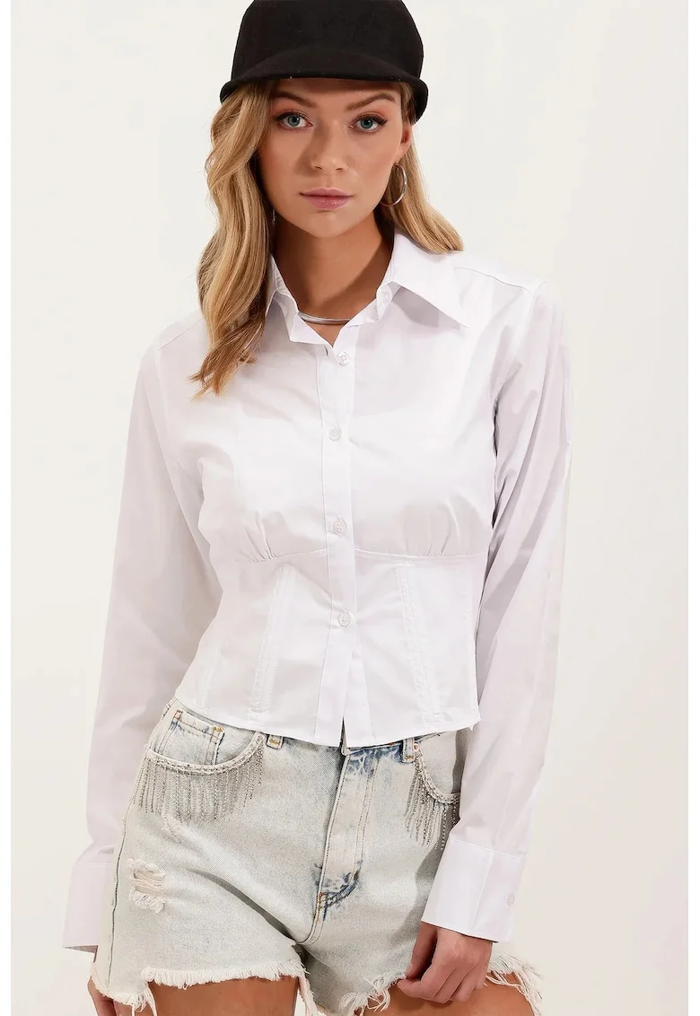 Camasa scurta dama,  alb, textil
