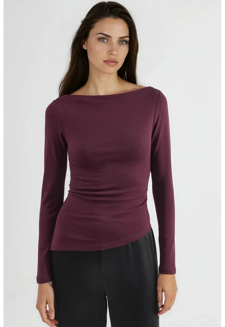 Bluza dama,  bumbac, decolteu barca, mov