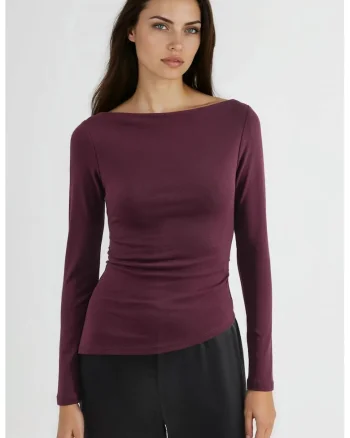 Bluza dama,  bumbac, decolteu barca, mov