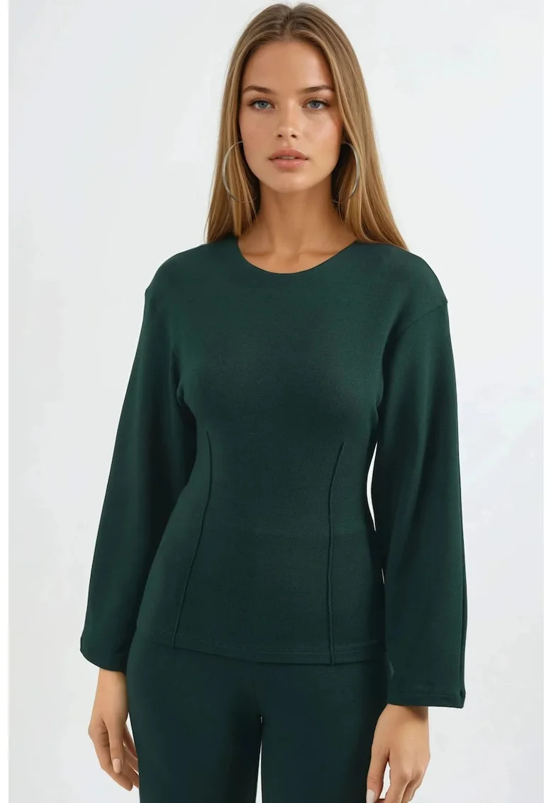 Bluza dama,  maneca lunga, verde, jerseu
