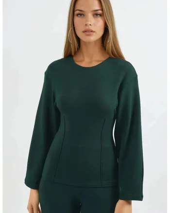 Bluza dama,  maneca lunga, verde, jerseu