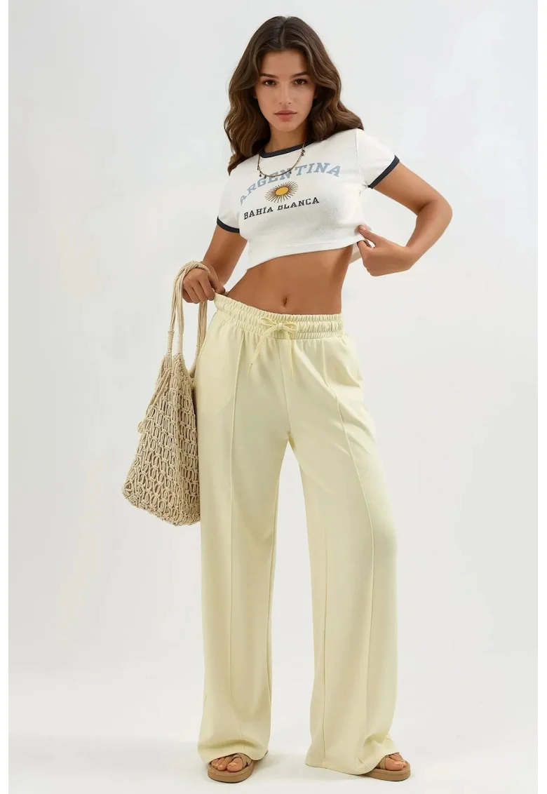 Pantaloni dama  galben lamaie, textil, Galben lamaie