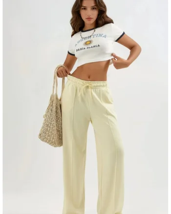Pantaloni dama  galben lamaie, textil, Galben lamaie