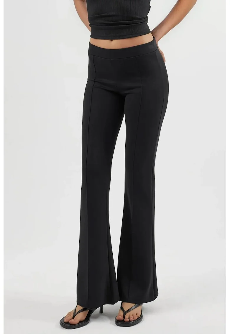 Pantaloni dama,  evazati, negru, textil, Negru