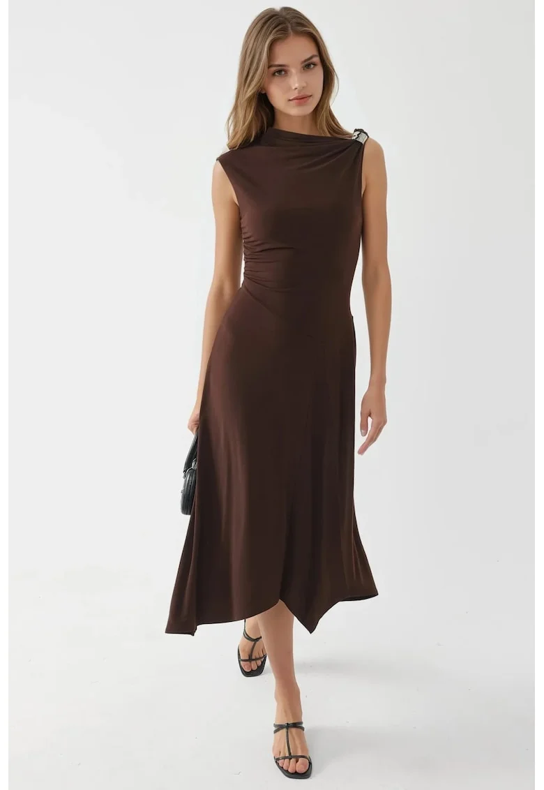 Rochie midi  maro, jerseu