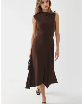 Rochie midi  maro, jerseu