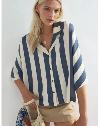 Camasa dama  dungi, bleumarin/alb, textil