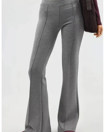 Pantaloni dama,  evazati gri inchis, textil, Gri inchis