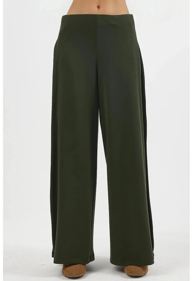 Pantaloni dama,  plisati picior verde padure, textil, Verde padure