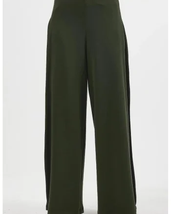 Pantaloni dama,  plisati picior verde padure, textil, Verde padure