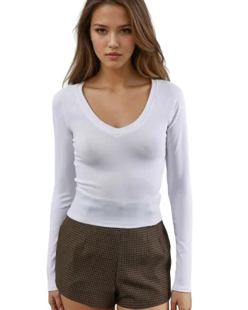 Bluza dama,  mulata, maneca lunga, decolteu in V, alb, jerseu